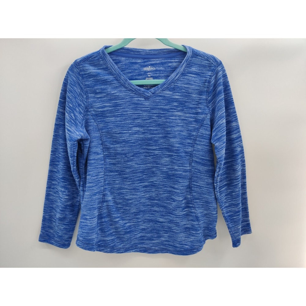 St. John's Bay Active Petite Womens PS Blue Space Dye V Neck Pullover Top